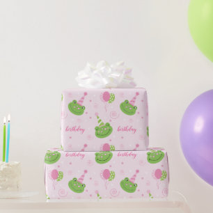 Papel De Presente Aniversário de Sapo Rosa
