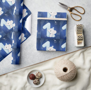 Papel De Presente Aniversário de Um Ano de Elefante Bebê Fofo