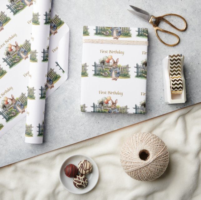 Papel De Presente Aniversário de um ano do coelho inteligente (Artesanato)