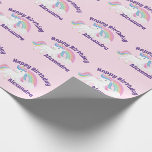 Papel De Presente Aniversário de Unicórnio Arco-íris Brilhante em Ro