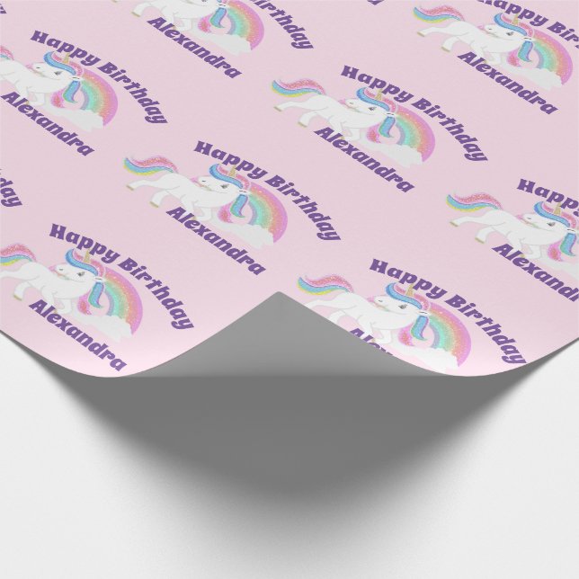 Papel De Presente Aniversário de Unicórnio Arco-íris Brilhante em Ro (Ponta)
