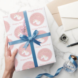 Papel De Presente Aniversário de Unicórnio Mágico Personalizado