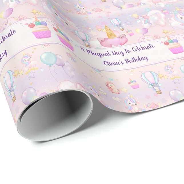 Papel De Presente Aniversário de Unicórnio Personalizado  (Ponta do rolo)