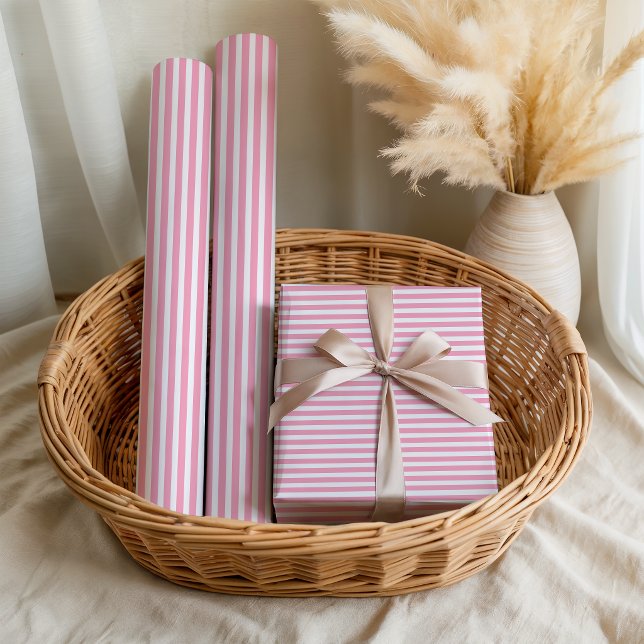 Papel De Presente Aniversário de Verão de Meninas com Listras Rosa (Criador carregado)