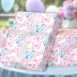 Papel De Presente Aniversário de Verão, Roxo Púrpura e borboleta