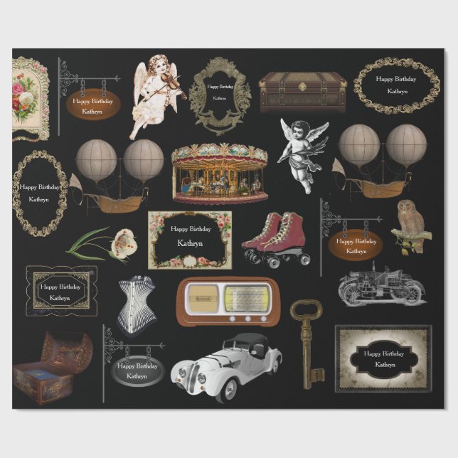 Papel De Presente Aniversário de Vintage Personalizado (Aberto)