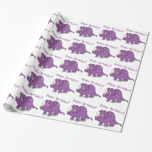 Papel De Presente Aniversário Dinossauro-Feliz roxo bonito!