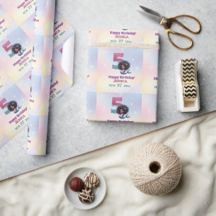 Papel De Presente Aniversário do 5 de Sereia Afro-Americano