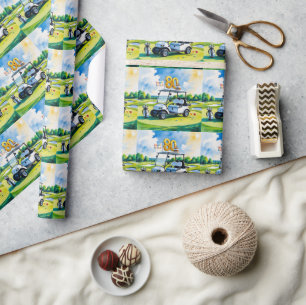 Papel De Presente Aniversário do 80 de Golfe com carrinho de golfe v