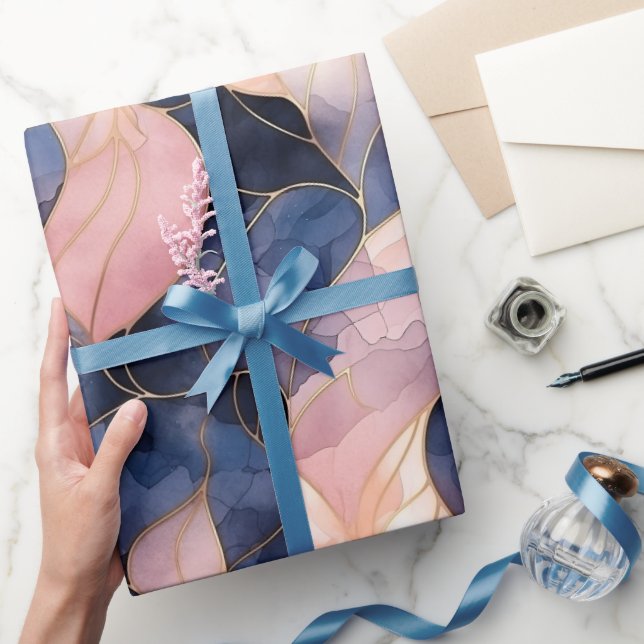 Papel De Presente Aniversário do Abstrato Azul-Rosa Chic (Presentear)
