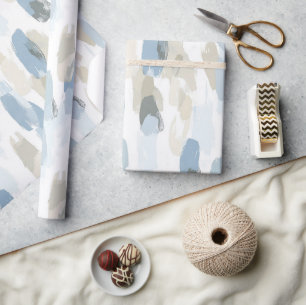 Papel De Presente Aniversário do Abstrato de Creme Branco Azul