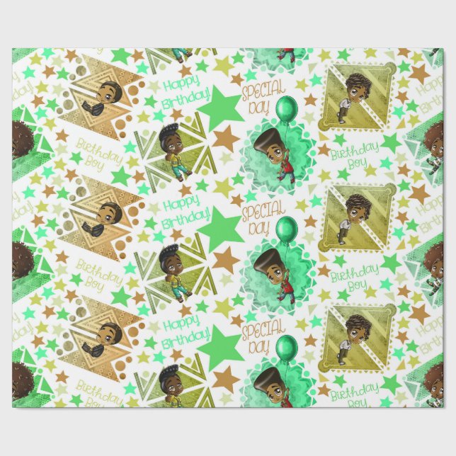 Papel De Presente Aniversário do African American Boys (Barra)