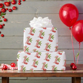 Papel De Presente Aniversário do Bebê com Xadrez Vermelho da Primeir