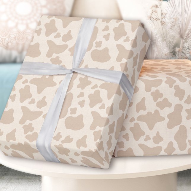 Papel De Presente Aniversário do Beige Western Rodeo Boy (Cow Skin Pattern Beige Western Rodeo Boy Birthday Wrapping Paper)