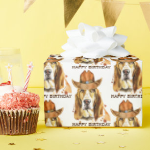 Papel De Presente Aniversário do Bloodhound com Xerife Cowboy Hat