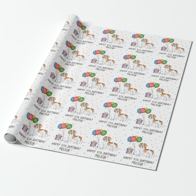 Papel De Presente Aniversário do Cachorro Mini Goldendoodle Parti-Co (Desenrolado)