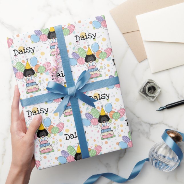 Papel De Presente Aniversário do Cão Negro Branco Labradoodle (Presentear)