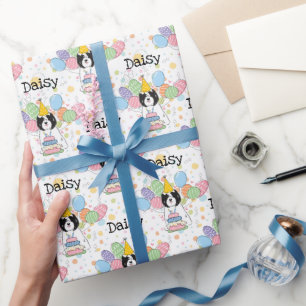 Papel De Presente Aniversário do Cão Negro-Branco-Tibetano