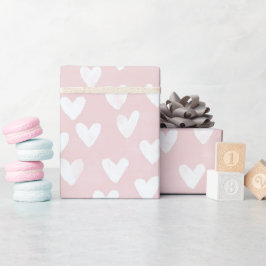 Papel De Presente Aniversário do Corações Brancos Rosa Girly