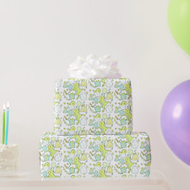 Papel De Presente Aniversário Do Dinossauro Azul E Verde