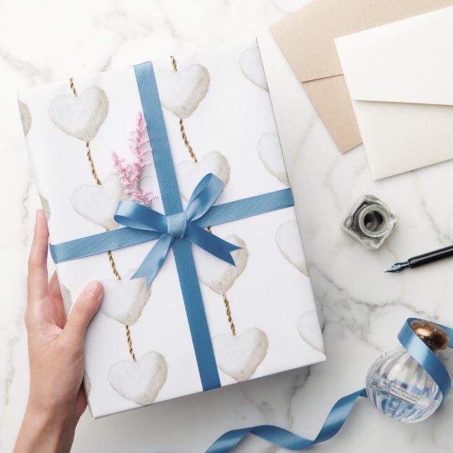 Papel De Presente Aniversário do Dourado Coração Branco (Presentear)