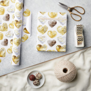 Papel De Presente Aniversário do Dourado Coração Branco Chocolate