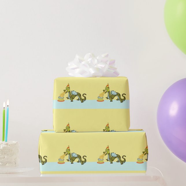 Papel De Presente Aniversário do Dragão Fofo (Presentes para festas)