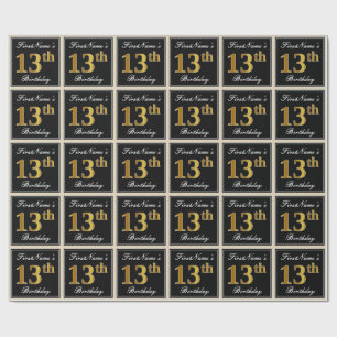 Papel De Presente Aniversário do Elegante, Faux Dourado 13 + Nome P