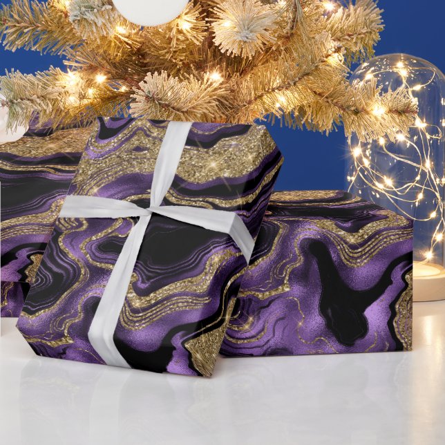 Papel De Presente Aniversário do Elegante Roxo e do Agitador Dourado (Feriados)