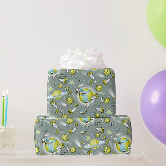 Papel De Presente Aniversário do Explorador Espacial (Presentes para festas)