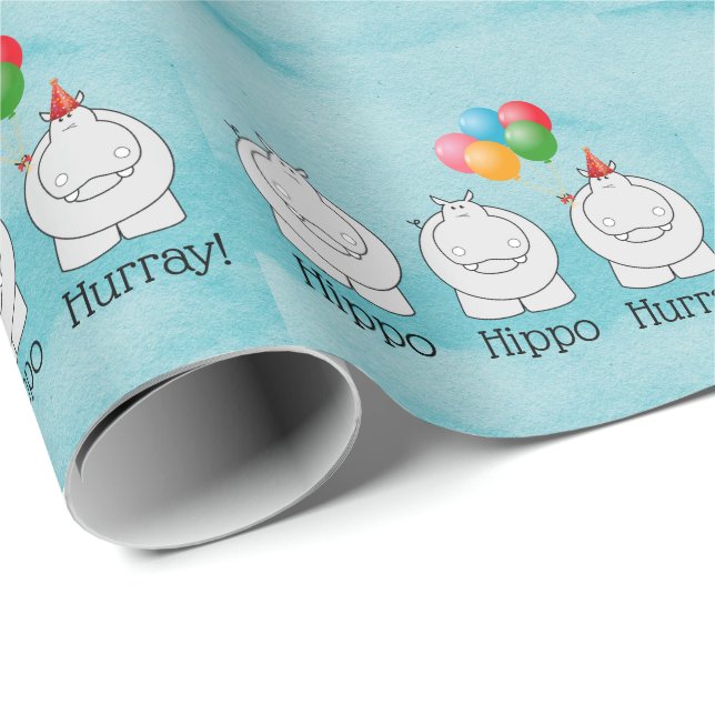 Papel De Presente Aniversário do Hippo Hippo Hurray (Ponta do rolo)