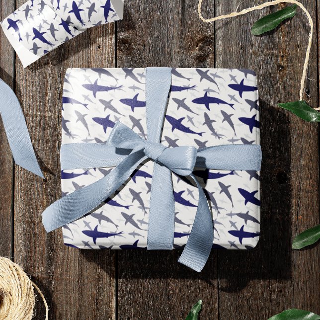 Papel De Presente Aniversário do Homem-Padrão de Tubarão Azul e Bran (Criador carregado)