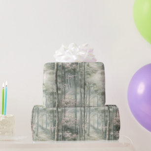 Papel De Presente Aniversário do Jardim Floral Rosa Encantado