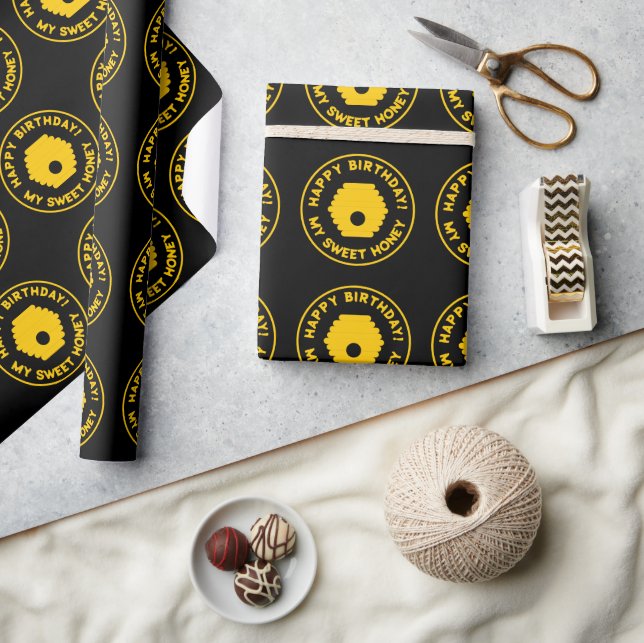 Papel De Presente Aniversário do mel preto e amarelo (Artesanato)