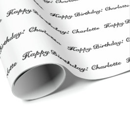 Papel De Presente Aniversário do nome do script personalizado branco