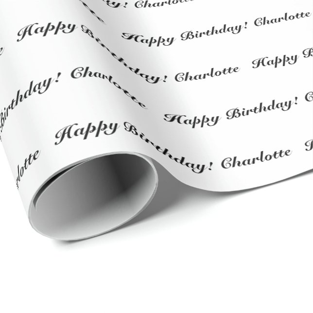 Papel De Presente Aniversário do nome do script personalizado branco (Ponta do rolo)
