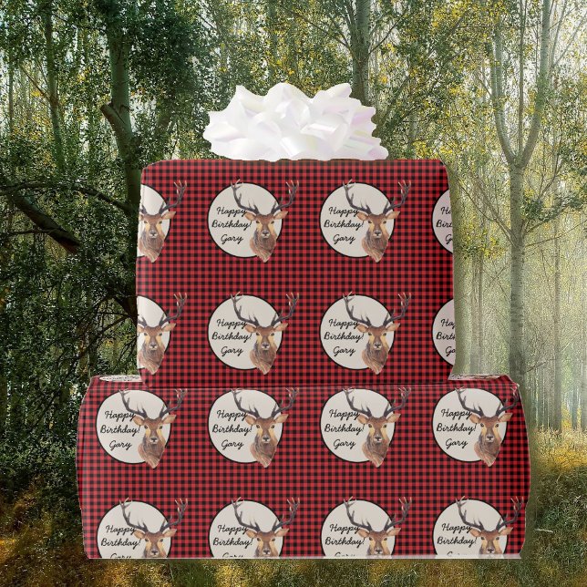Papel De Presente Aniversário do Outdoorsman Buck Deer Buffalo (Criador carregado)