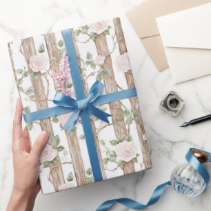 Papel De Presente Aniversário do País Floral Rosa de Madeira fazenda