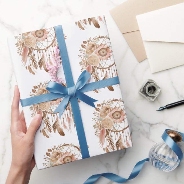 Papel De Presente Aniversário do Sonho Floral Rosa Azul Ocidental (Presentear)