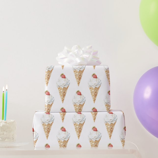 Papel De Presente Aniversário do sorvete Cone Strawberry (Presentes para festas)