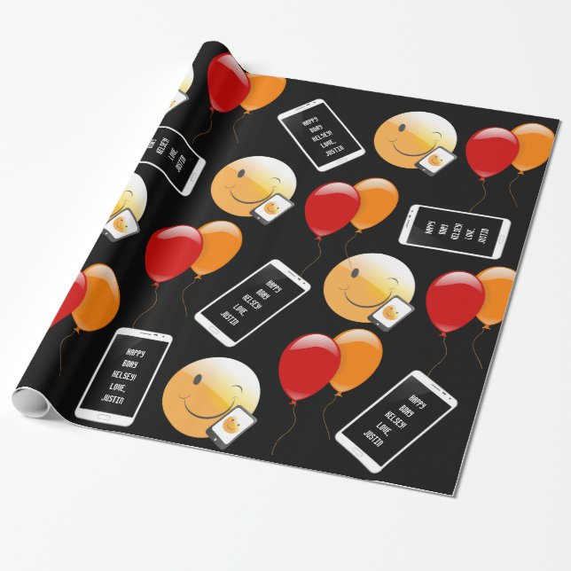 Papel De Presente Aniversário do Telefone Celular Personalizado (Desenrolado)