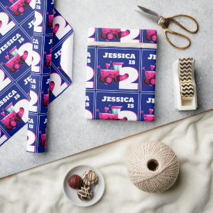 Papel De Presente Aniversário do Trator Rosa