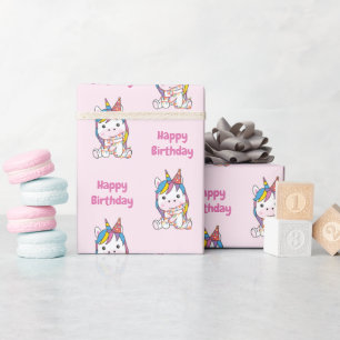 Papel De Presente Aniversário Do Unicórnio Para Crianças Um Aniversá