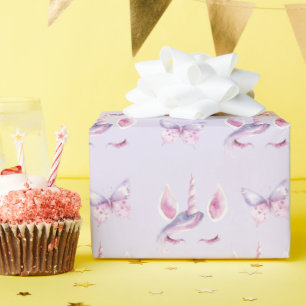Papel De Presente Aniversário do Unicórnio Rosa Roxo