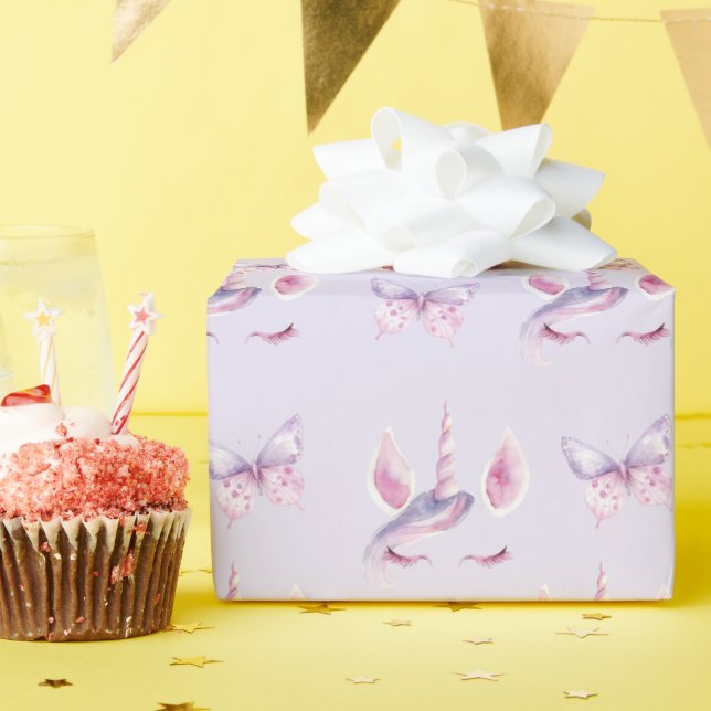 Papel De Presente Aniversário do Unicórnio Rosa Roxo (Festa de aniversário)