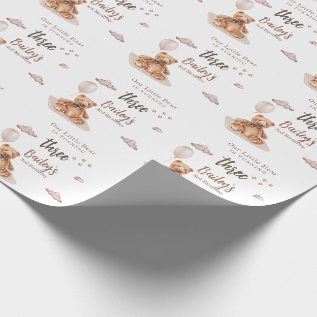 Papel De Presente Aniversário do Ursinho de qualquer idade (Ponta)