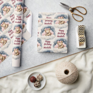 Papel De Presente Aniversário do Urso Celestial Personalizado