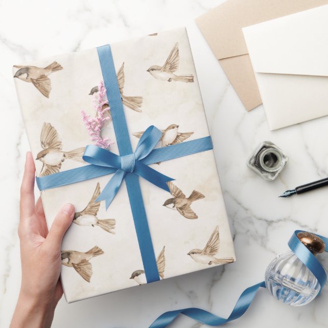Papel De Presente Aniversário dos Pássaros da Casa de Creme (Presentear)