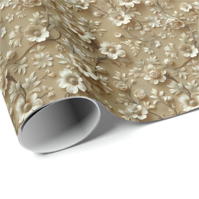 Papel De Presente Aniversário Dourado Aniversário Floral de Presente (Ponta do rolo)