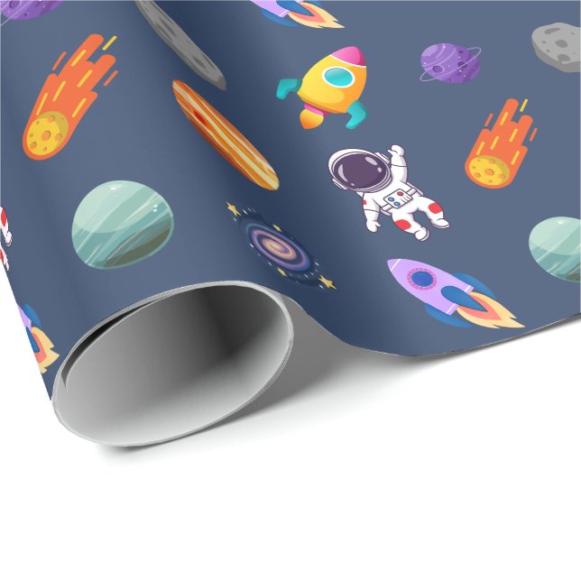 Papel De Presente Aniversário Espaço Sideral Azul Escuro (Ponta do rolo)